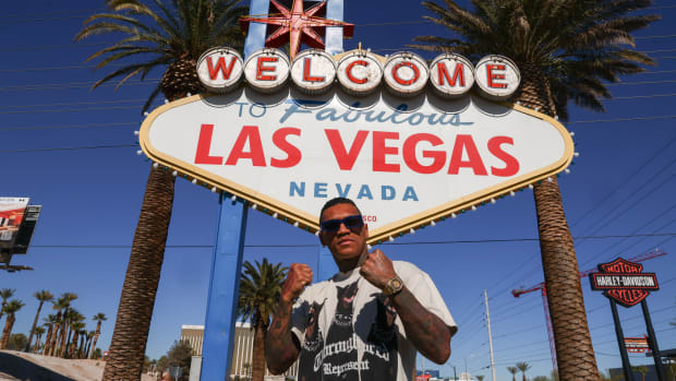 Conor Benn posing in Las Vegas.